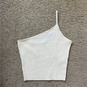 Zara White Asymmetrical Ribbed Crop Top